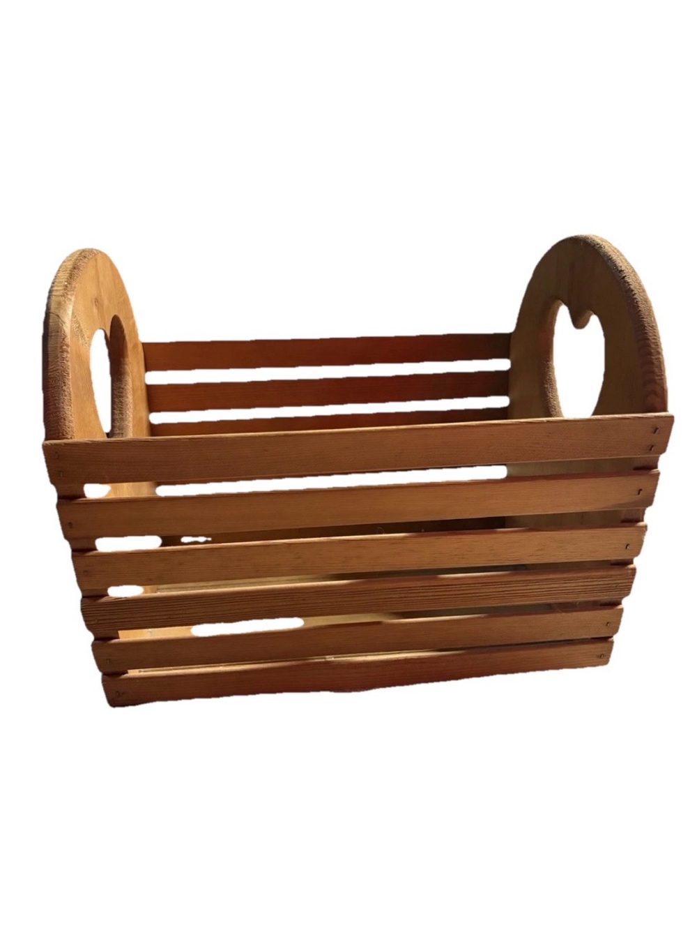 Vintage CottageCore Heart Cutout Wood Slatted Basket